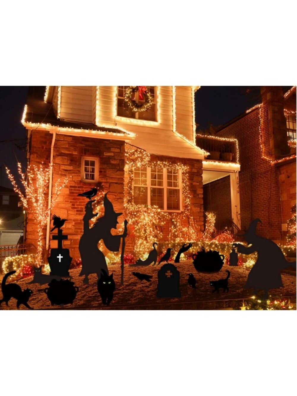 22 Pcs Halloween Outdoor Decor Set - Witch Silhouette, Black Cat, Tombstones